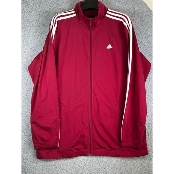 Adidas Jacket Mens Large Red White 3 Stripes Full Zip Up Track Casual Classic - Picture 3 of 13